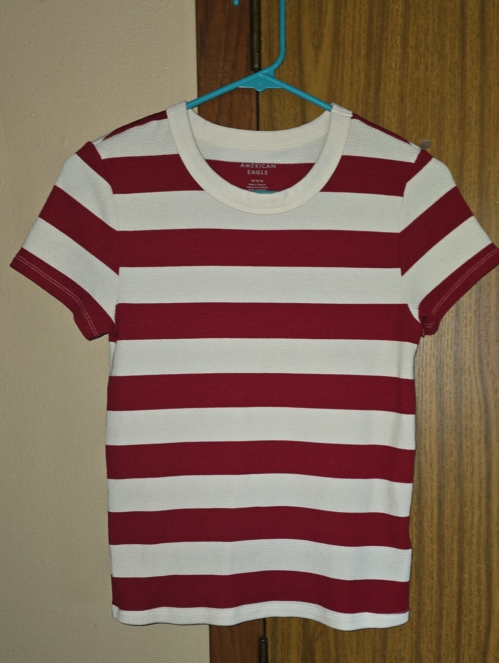 American Eagle Outfitters Red and White Striped Ribbed Tee